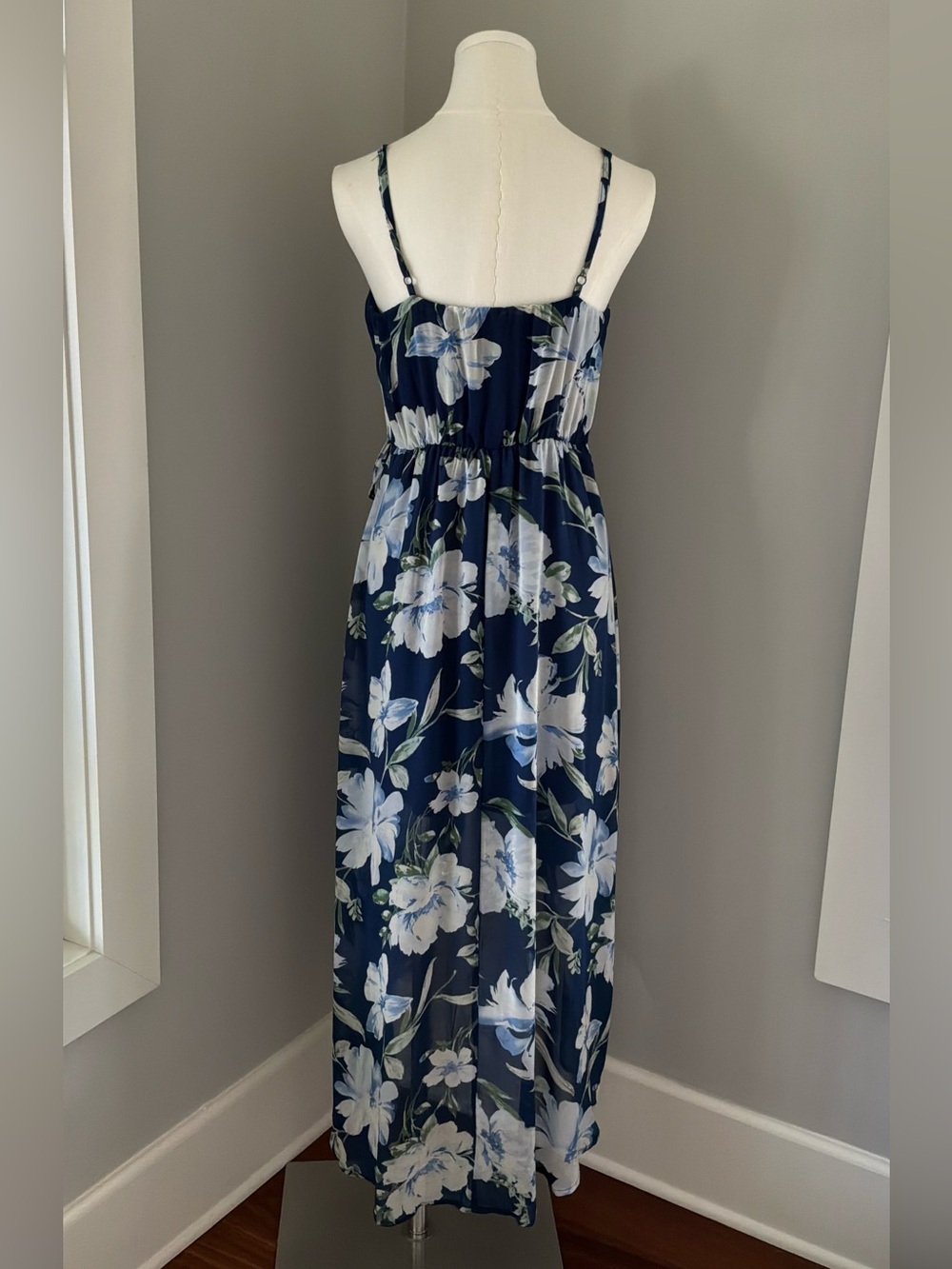 Lily Rose Blue Floral High-Low Wrap Faux Midi Dress Size M - Picture 2 of 10